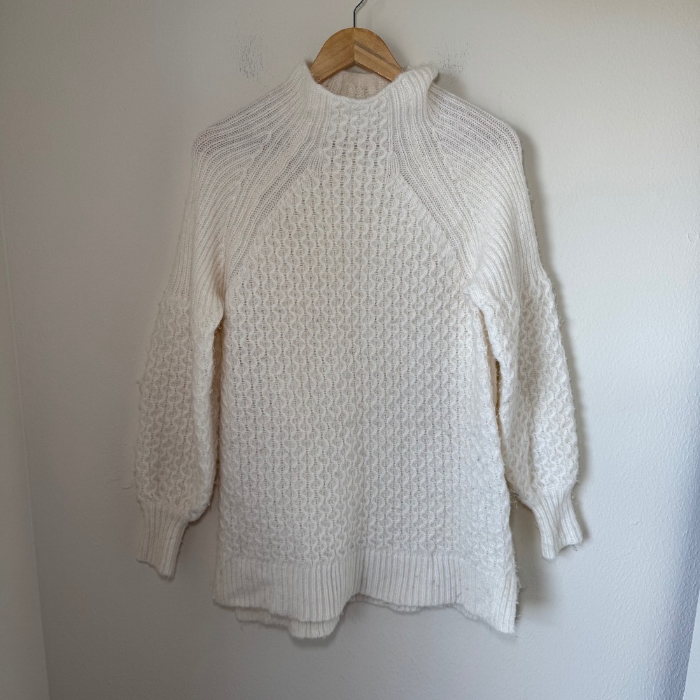 Anthropologie Sweater Women's Md Ivory Alpaca Blend Textured Knit
